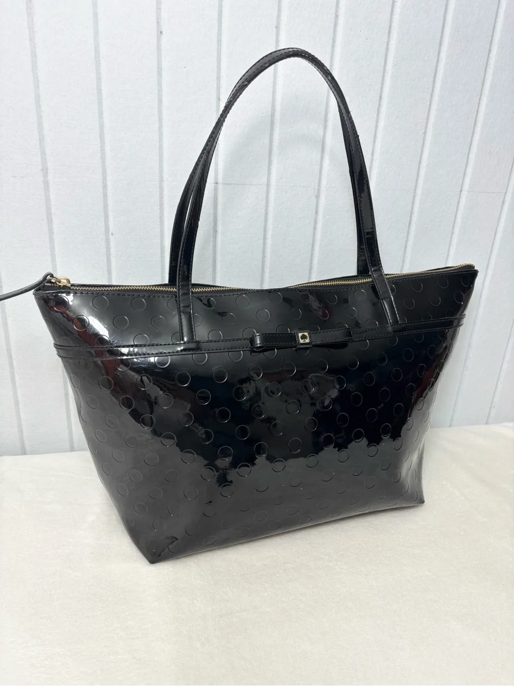 Kate Spade Patent Leather Black Polka Dot Large Tote‎